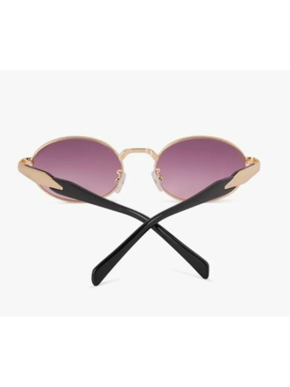 Oval Gold Metal Frame Sunglasses Purple Gradient Lenses Retro Vintage Black Arms